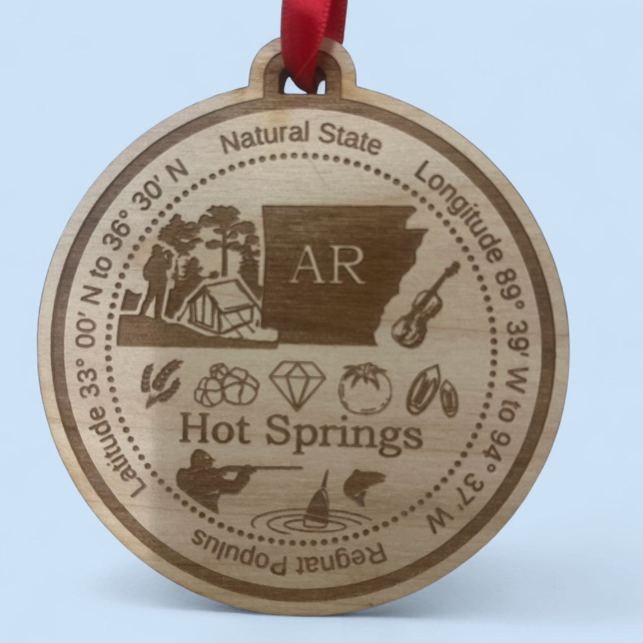 Hot Springs Arkansas Wood Christmas Ornament