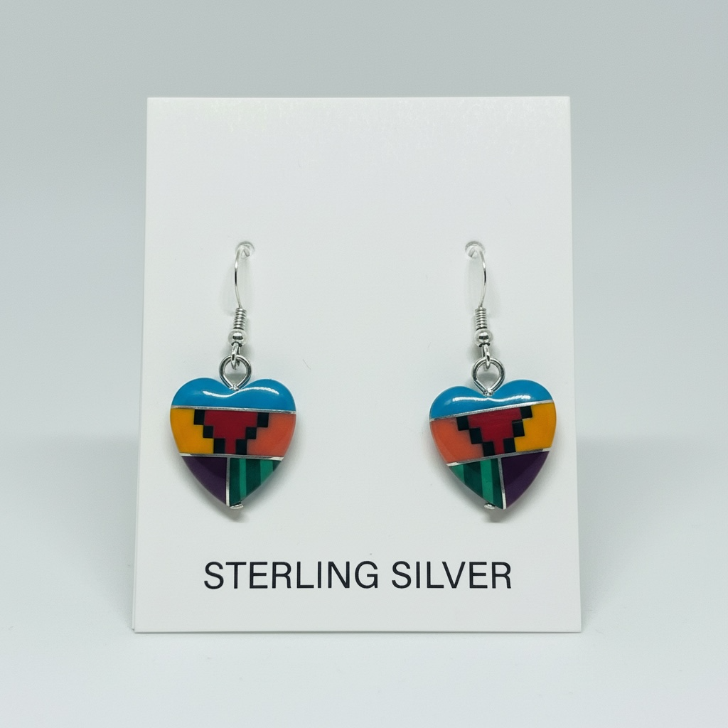 Southwestern Inlay Heart Earrings | Sterling Silver
