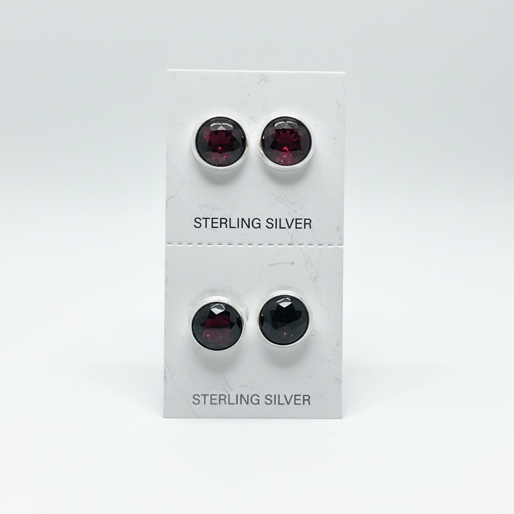 Faceted Garnet Stud Earrings | Sterling Silver