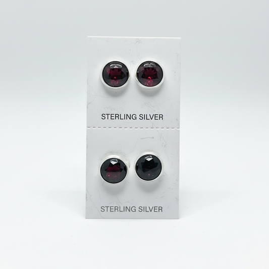 Faceted Garnet Stud Earrings | Sterling Silver