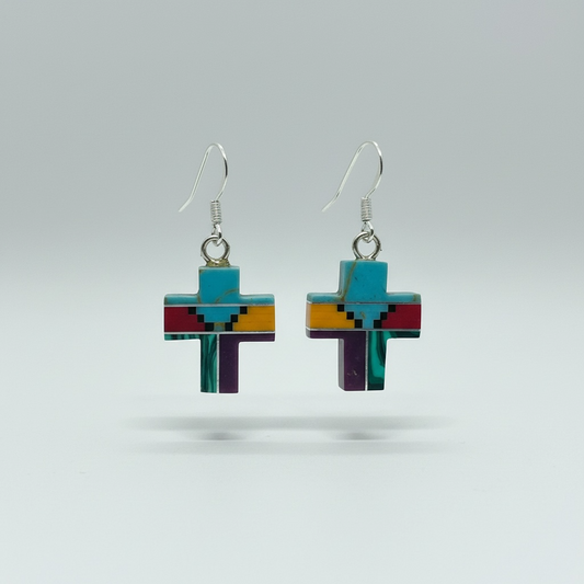 Southwestern Inlay Cross Earrings | Sterling Silver