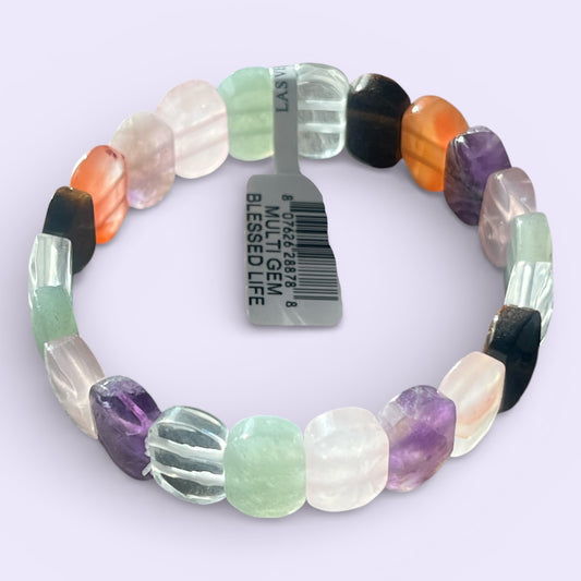 Multi Gemstone 14mm Beads Elastic Bracelet