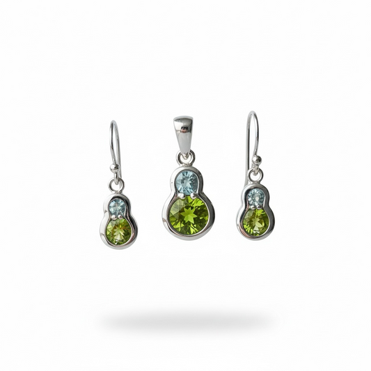 Peridot & Blue Topaz Jewelry Set | Sterling Silver Pendant & Earrings