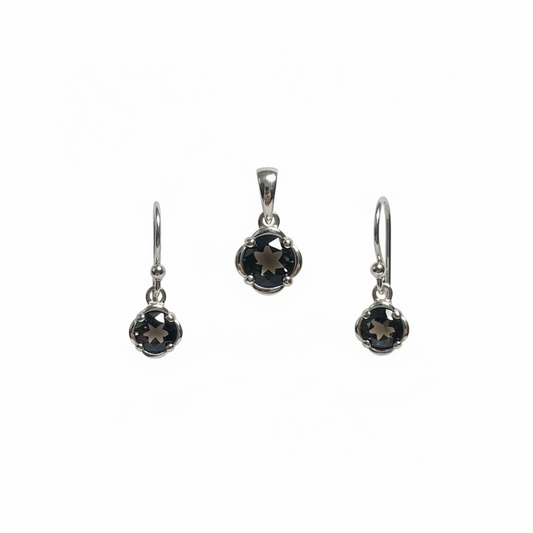 Faceted Smoky Quartz Jewelry Set | Sterling Silver Pendant & Earrings
