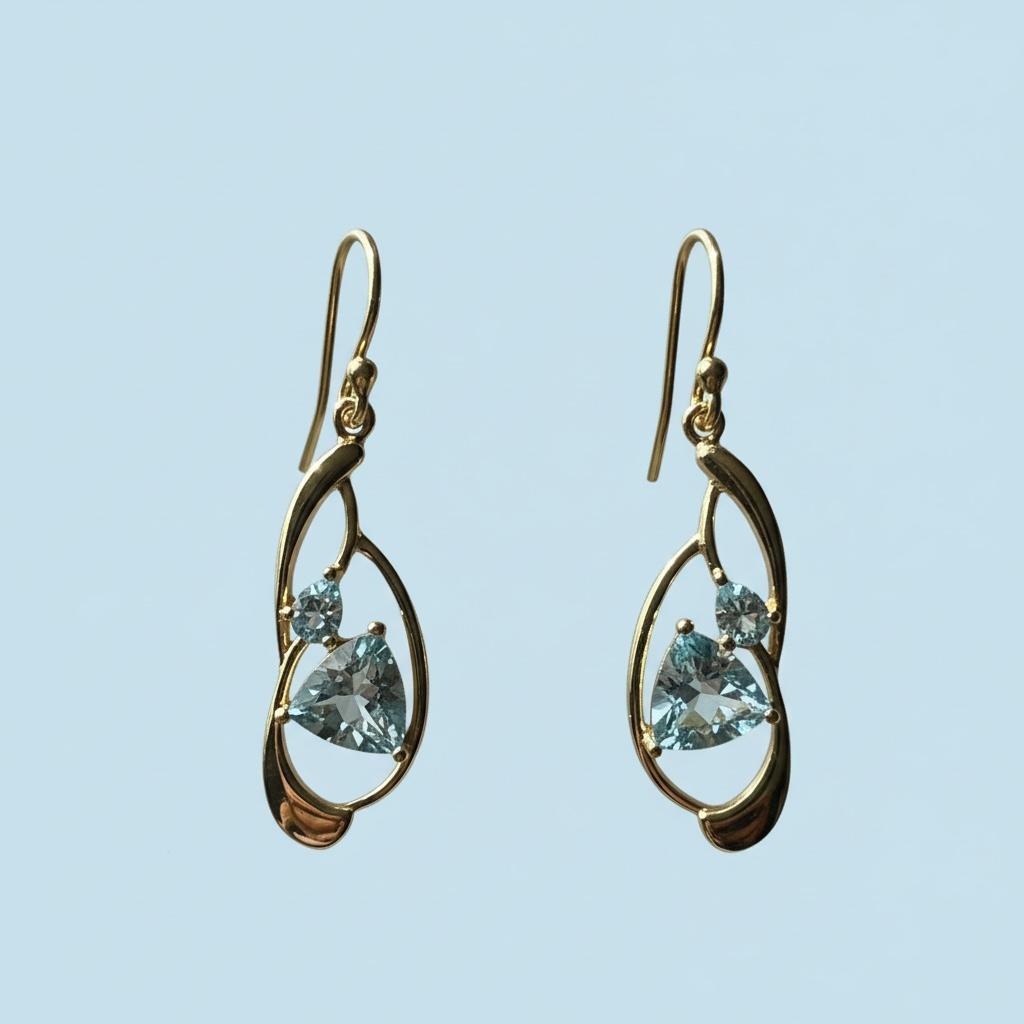 Trillion-Cut Blue Topaz Earrings OR Pendant | Gold-Plated Sterling Silver