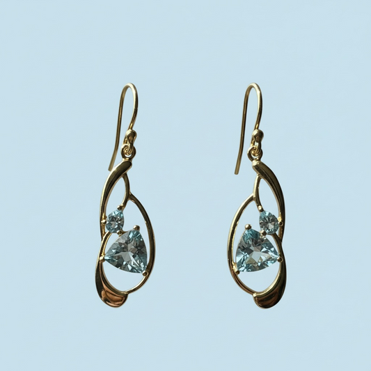 Trillion-Cut Blue Topaz Earrings OR Pendant | Gold-Plated Sterling Silver