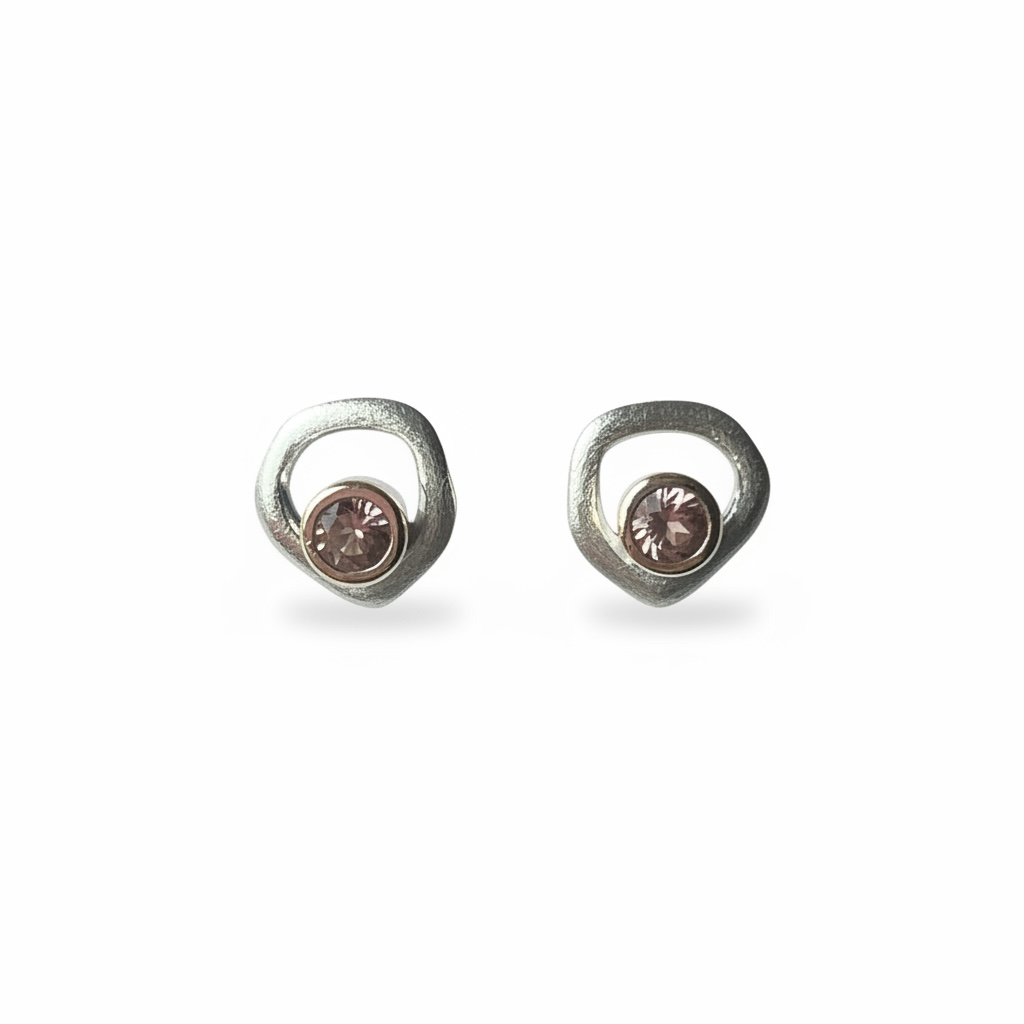 Designer Pink Tourmaline Stud Earrings | Sterling Silver, Rhodium & Rose Gold