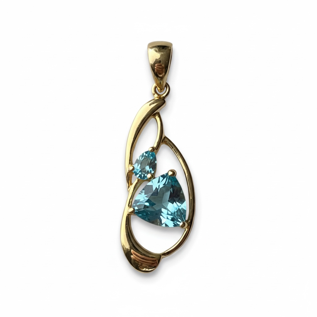 Trillion-Cut Blue Topaz Earrings OR Pendant | Gold-Plated Sterling Silver