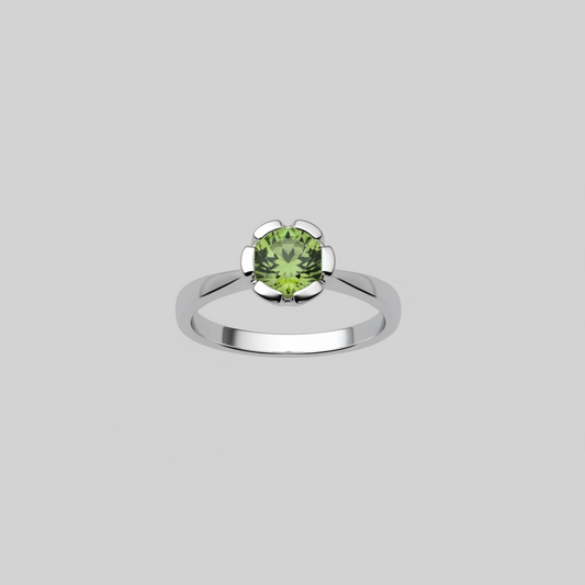Faceted Peridot Solitaire Ring | Sterling Silver | Size 7