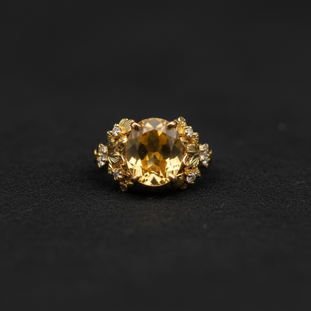 Designer Citrine Ring | Sterling Silver with Rhodium & Yellow Gold Accents | Size 10