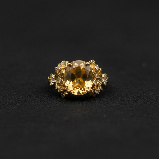 Designer Citrine Ring | Sterling Silver with Rhodium & Yellow Gold Accents | Size 10