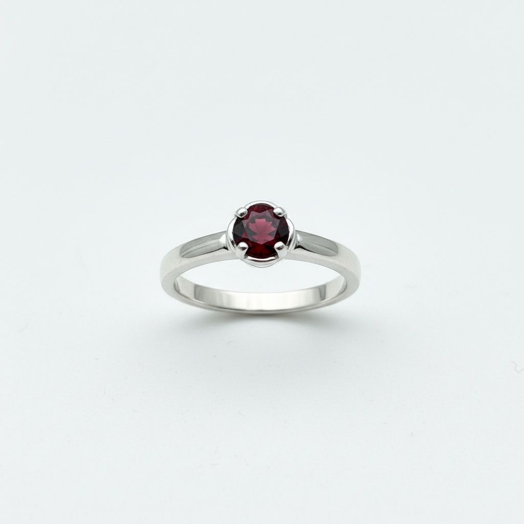 Garnet Solitaire Ring | Sterling Silver | Size 7