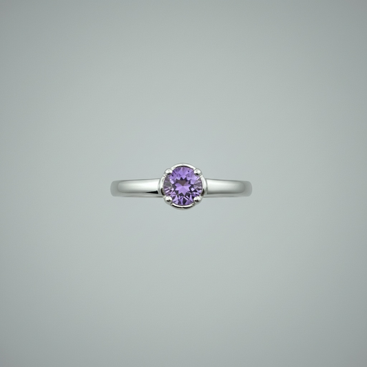 Amethyst Solitaire Ring | Sterling Silver | Size 8