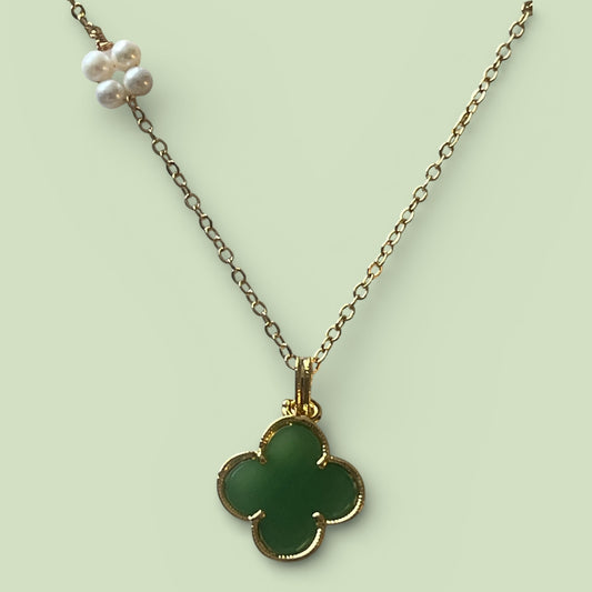 Copper Jade Clover Necklace