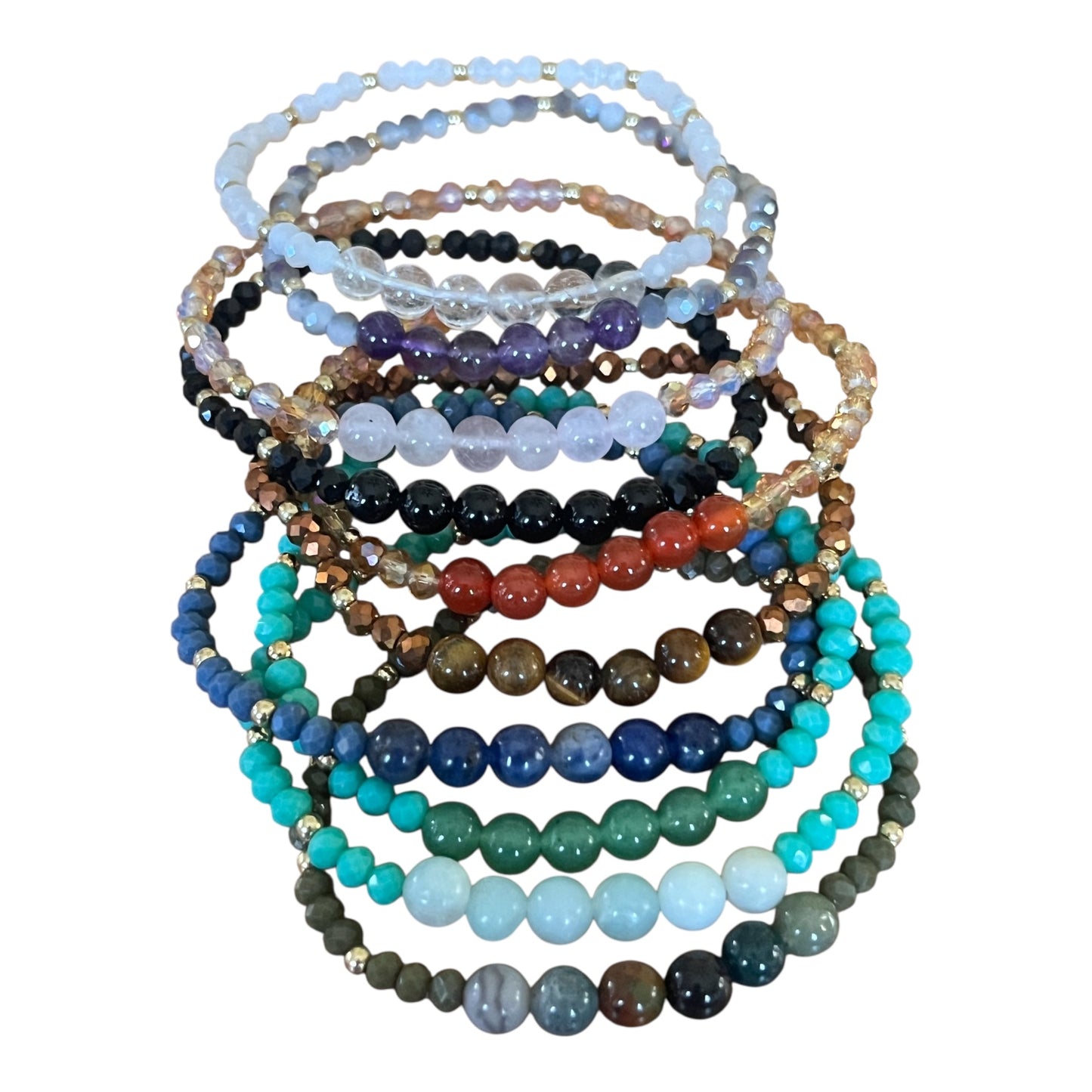 Natural Stone Bead Bracelets | Faceted 4mm & Polished 6mm Gemstones