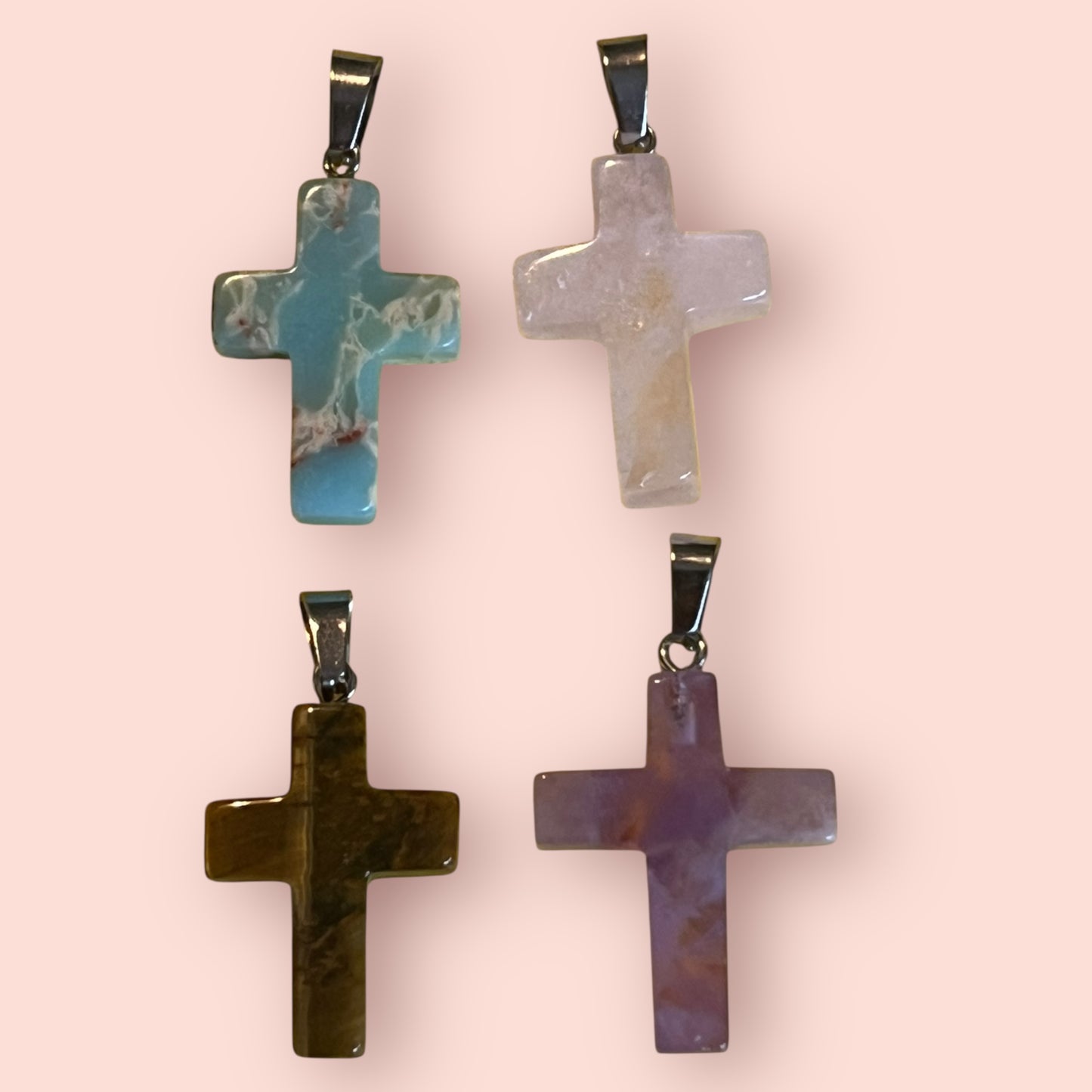 Gemstone Cross Pendant | Amethyst, Jasper, Rose Quartz & Tiger Eye