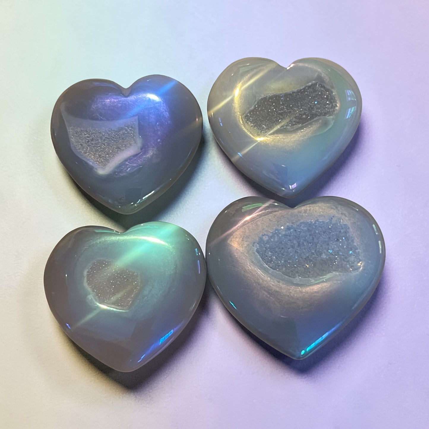 Druzy Amethyst Aura Hearts | Iridescent Crystal (Approx. 3”)