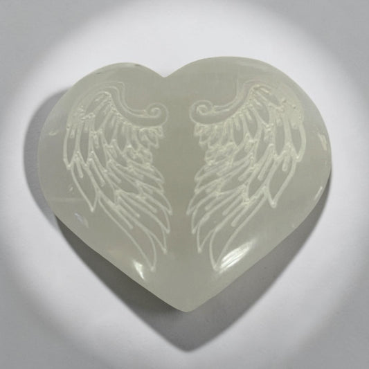 Selenite Heart Carvings | Plain & Angel Wing Designs