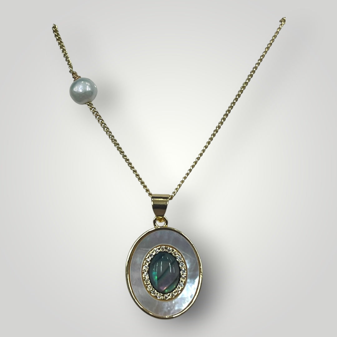 Copper Jade Mother of Pearl Necklace