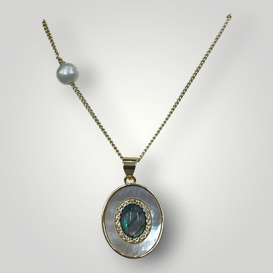 Copper Jade Mother of Pearl Necklace