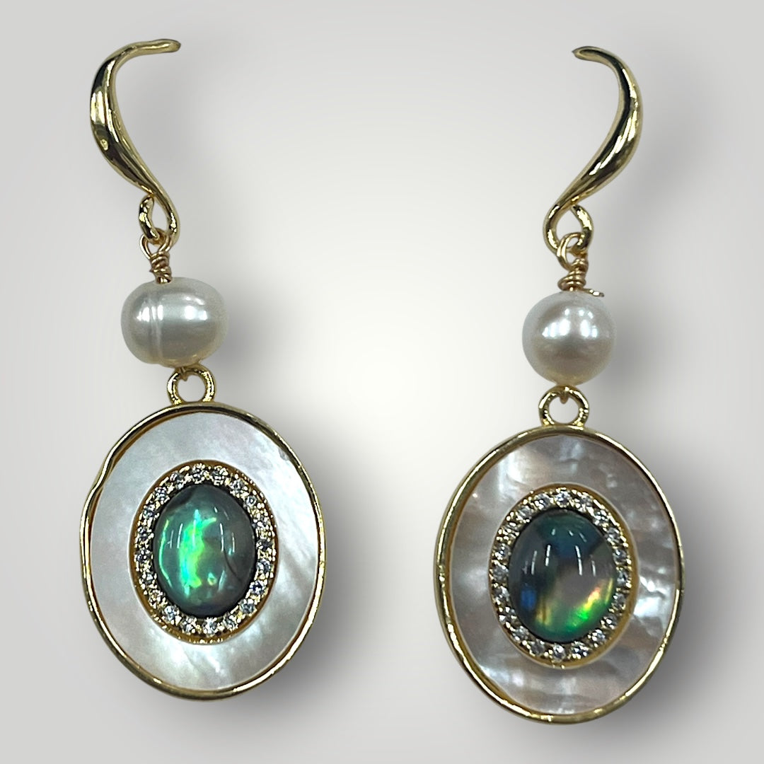 Copper Jade Mother of Pearl Earrings