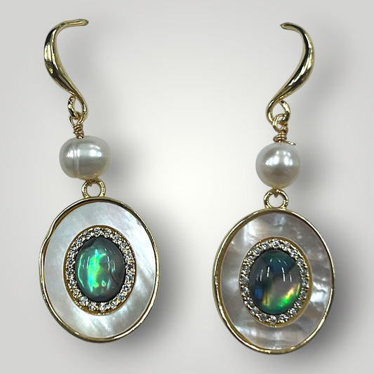 Copper Jade Mother of Pearl Earrings