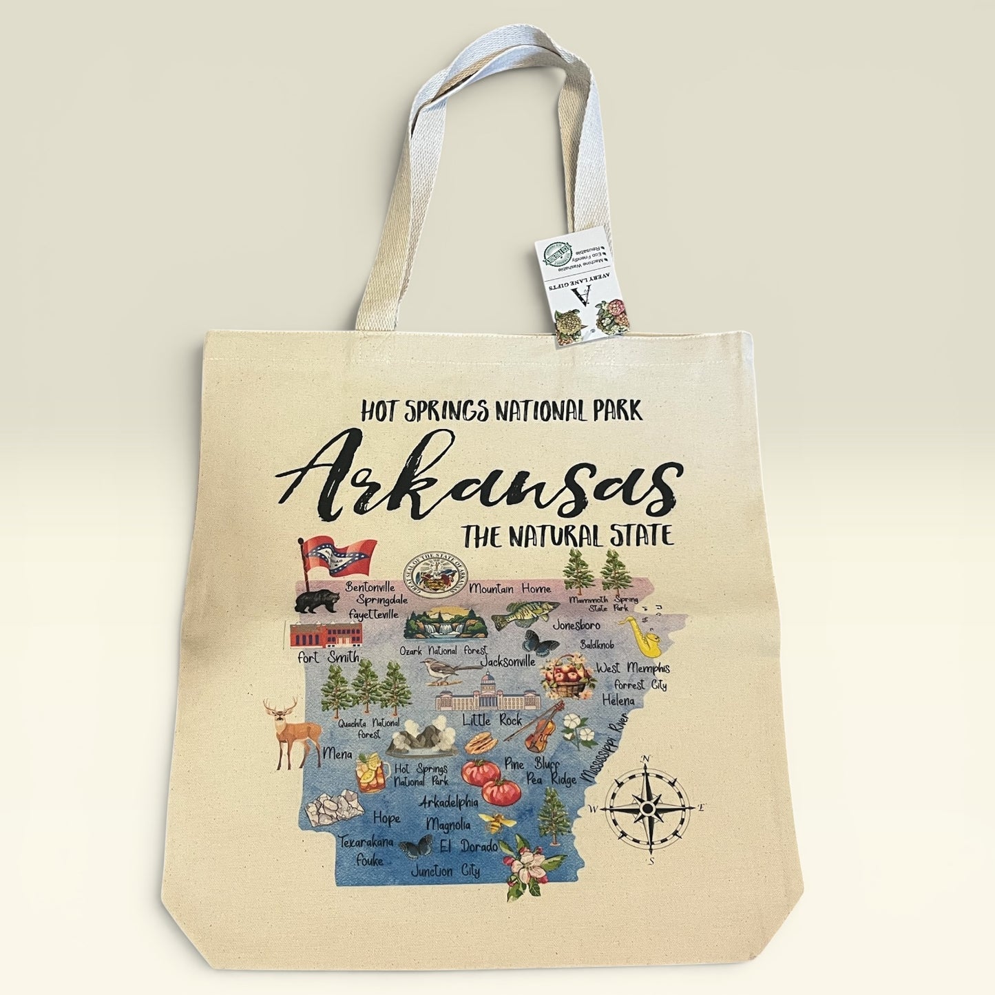 Arkansas Landmarks Canvas Tote Bag | Hot Springs National Park | Eco-Friendly Cotton Tote