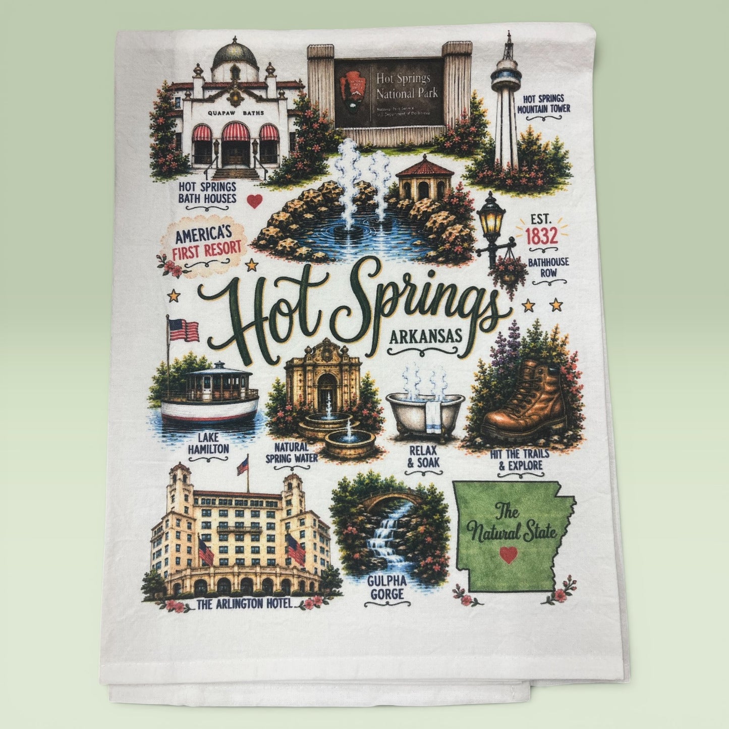 Hot Springs Landmarks Tea Towel