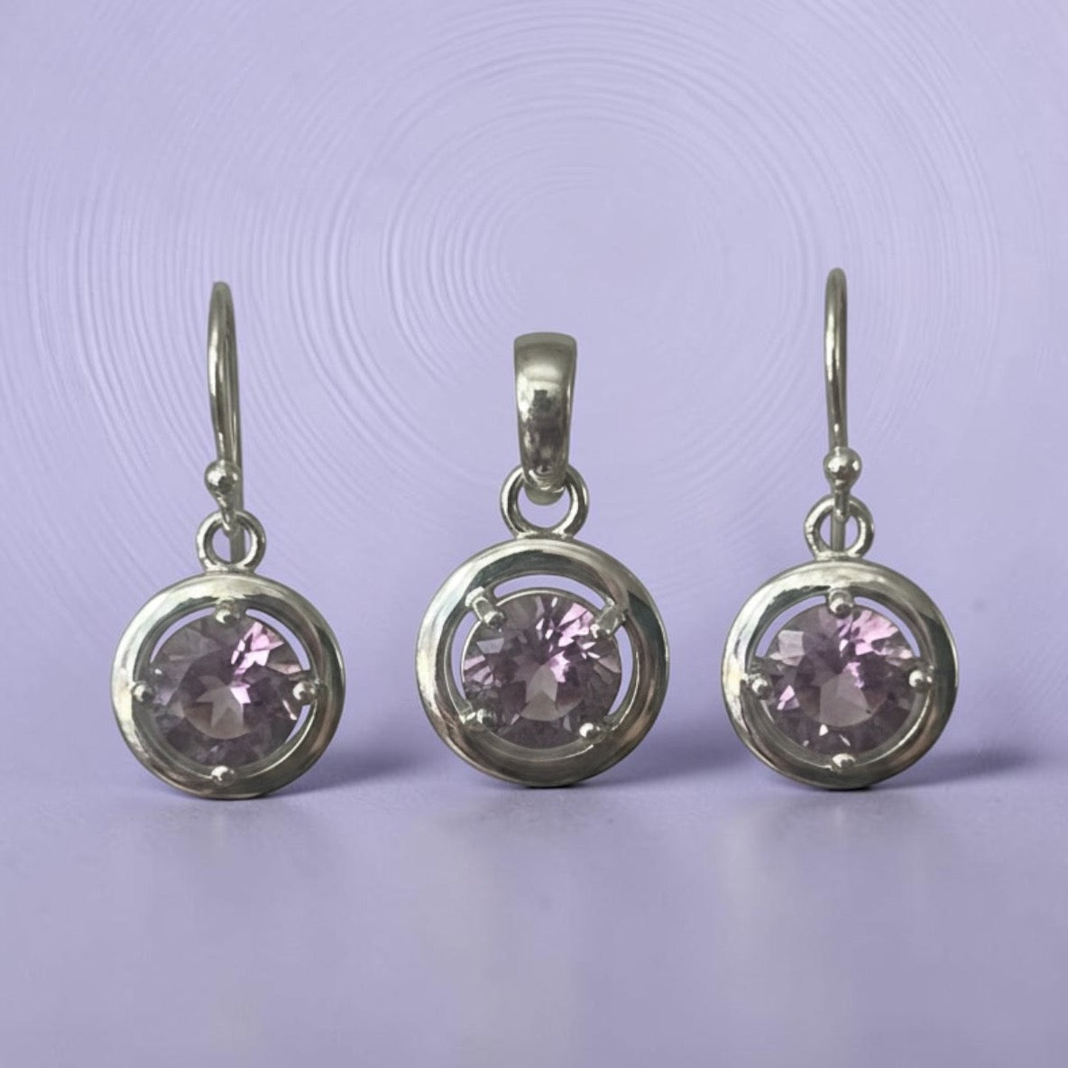 Amethyst Jewelry Set | Sterling Silver Pendant & Earrings