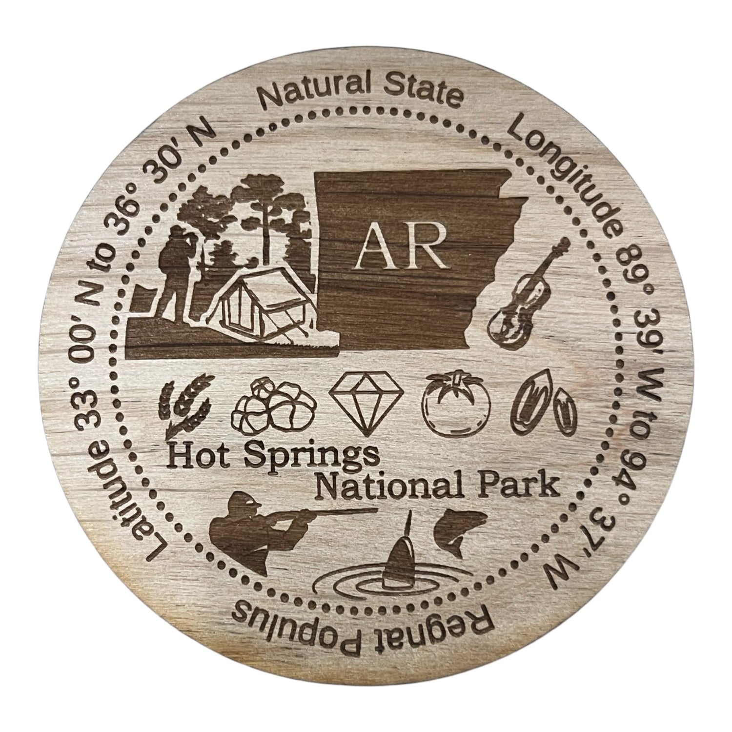 Hot Springs National Park, Arkansas Round Wood Magnet