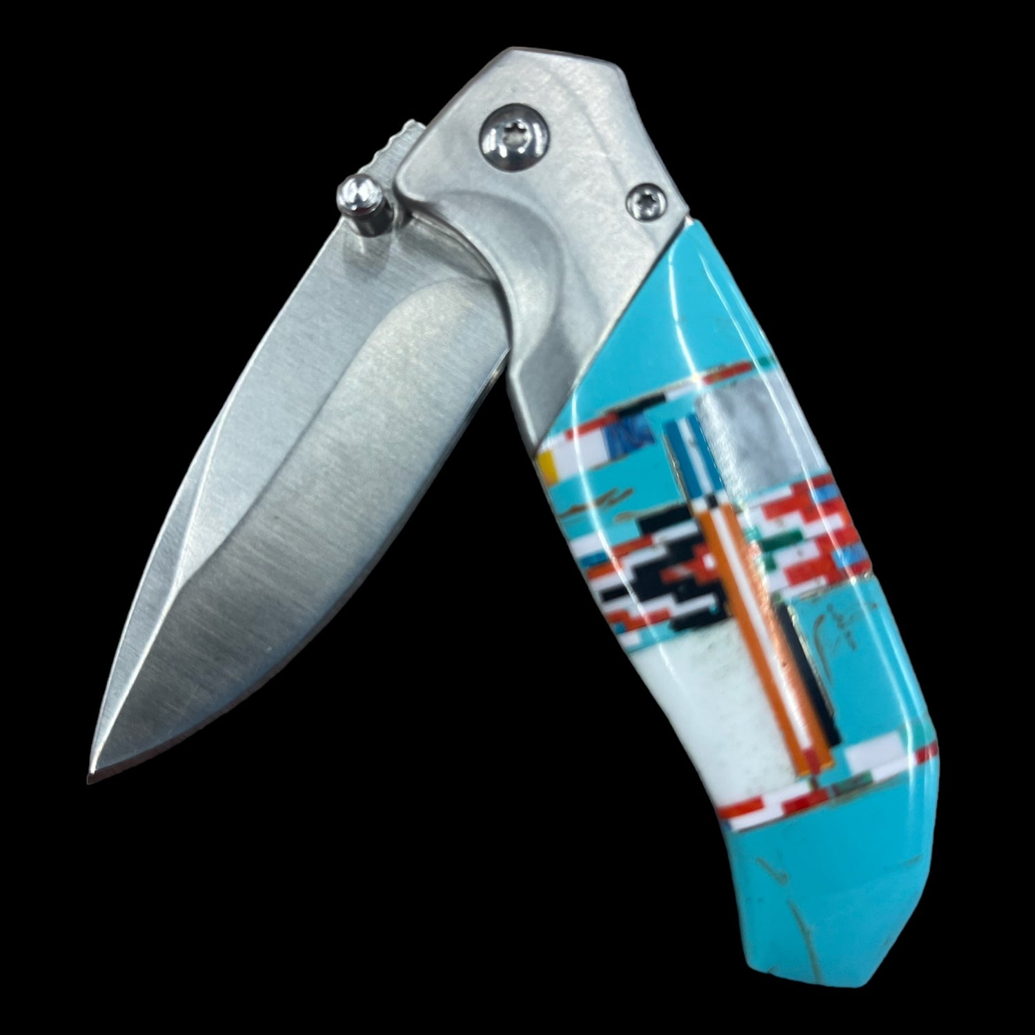 Turquoise Inlay Single Blade Knife