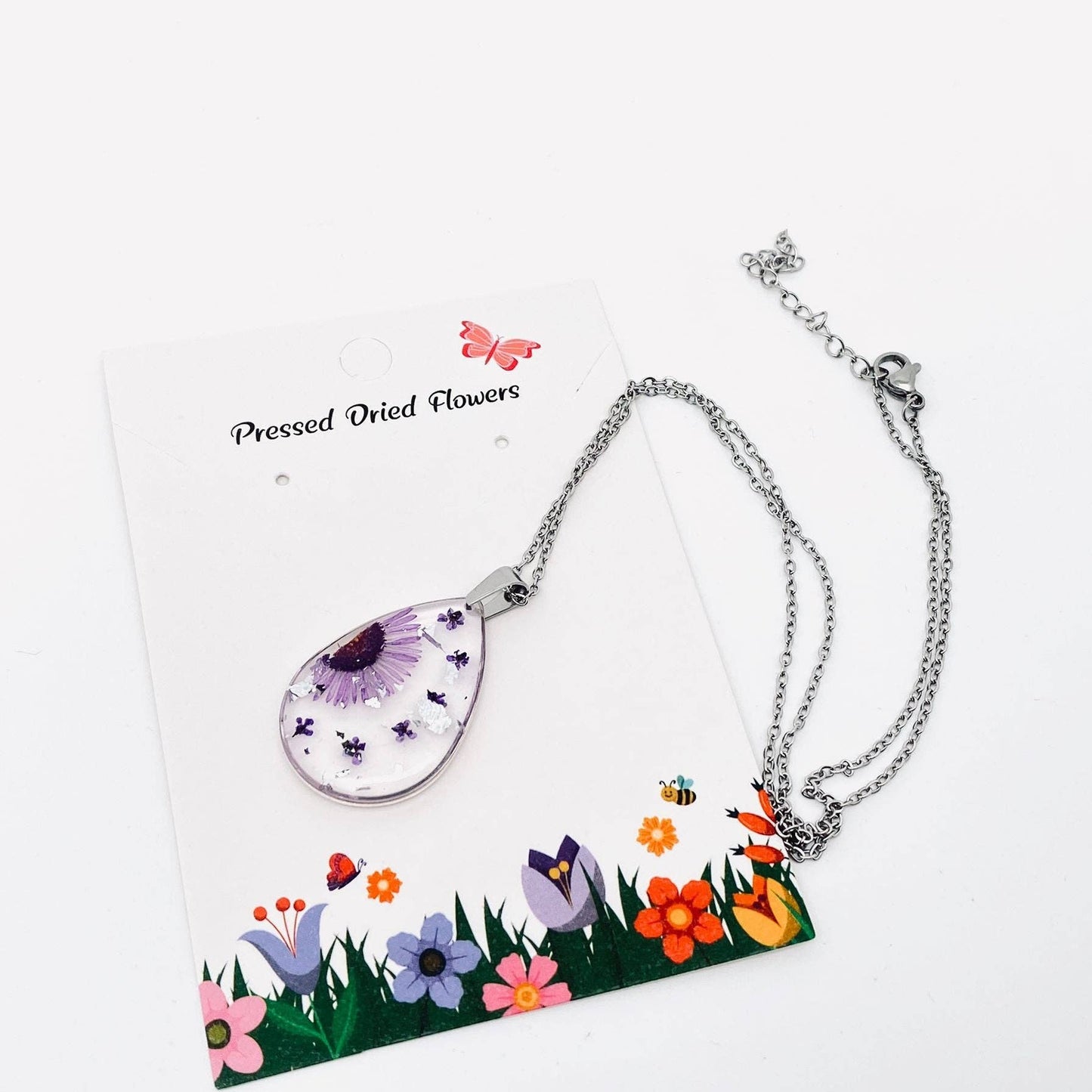 Purple Chrysanthemum Dried Flower Pendant Necklace - PDF
