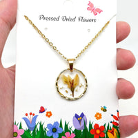 Dried Flowers Floral Irregular Round Pendant Necklace - PDF