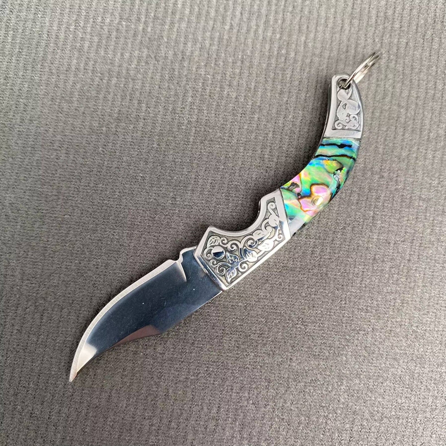 Shell Inlaid Mini Folding Knife Keychain