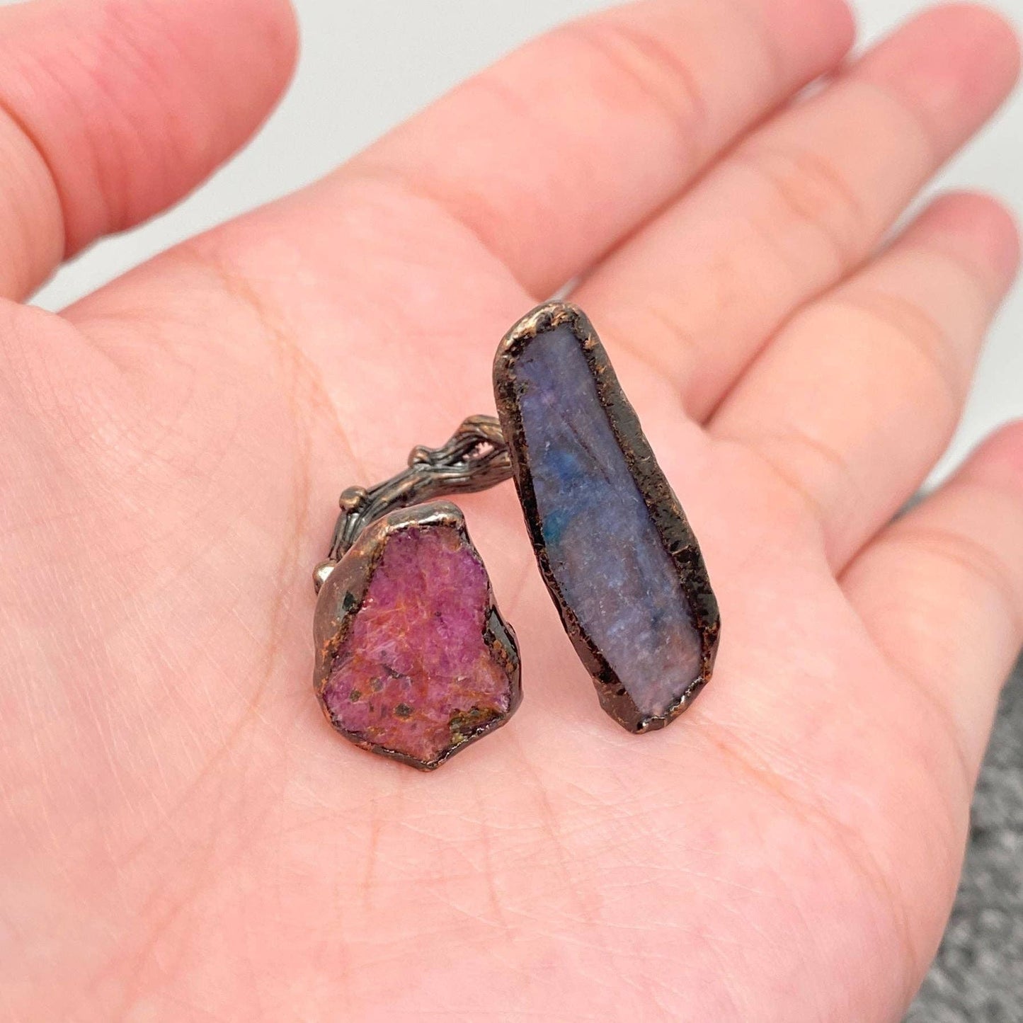 Natural Stone Raw Ruby & Kyanite Vintage Adjustable Ring - CS