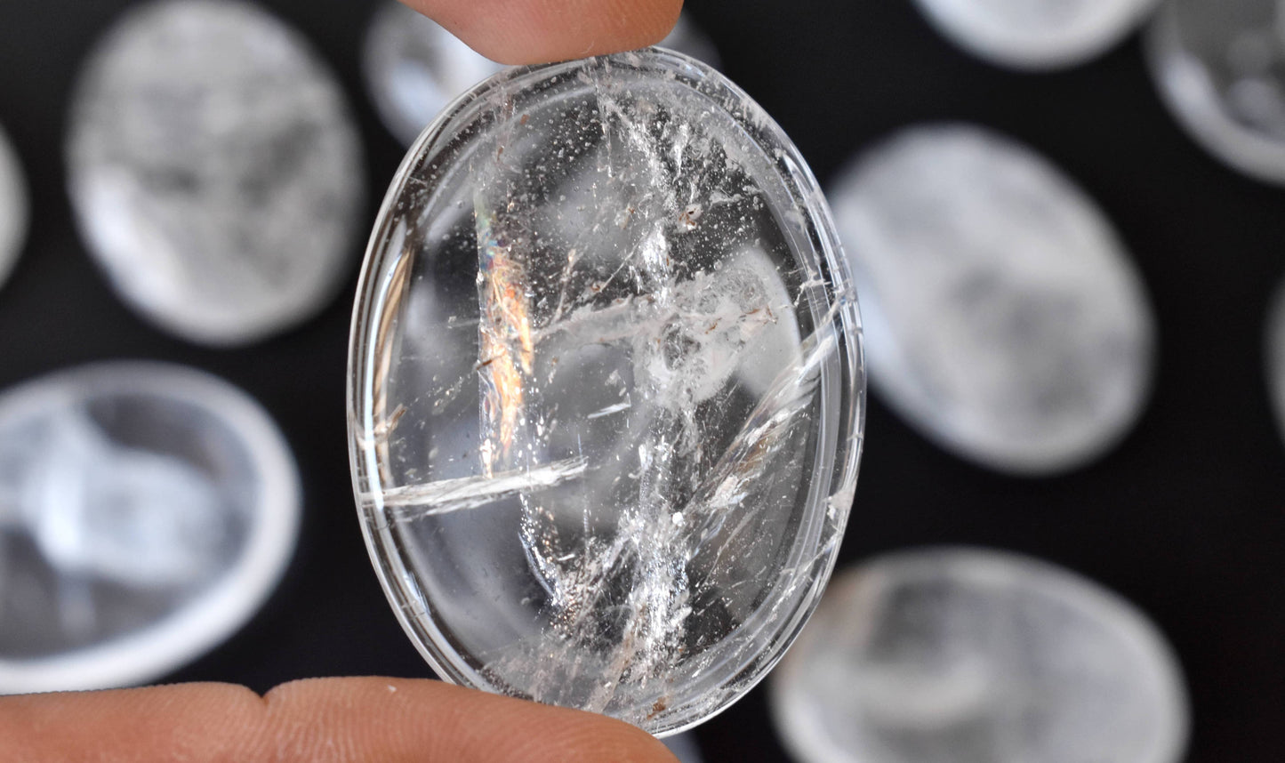 Lot of 20Pcs Clear Quartz Worry Stone(Thumb Indent Crystals)