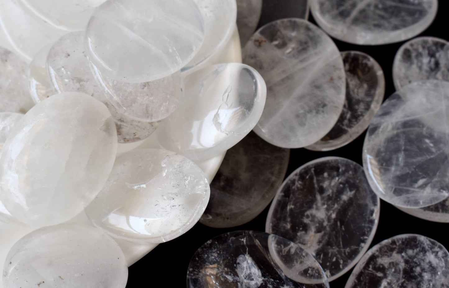 Lot of 20Pcs Clear Quartz Worry Stone(Thumb Indent Crystals)