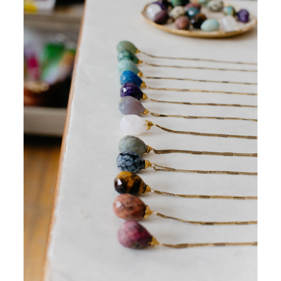 Zara Natural Stone Drop Necklace | Apatite