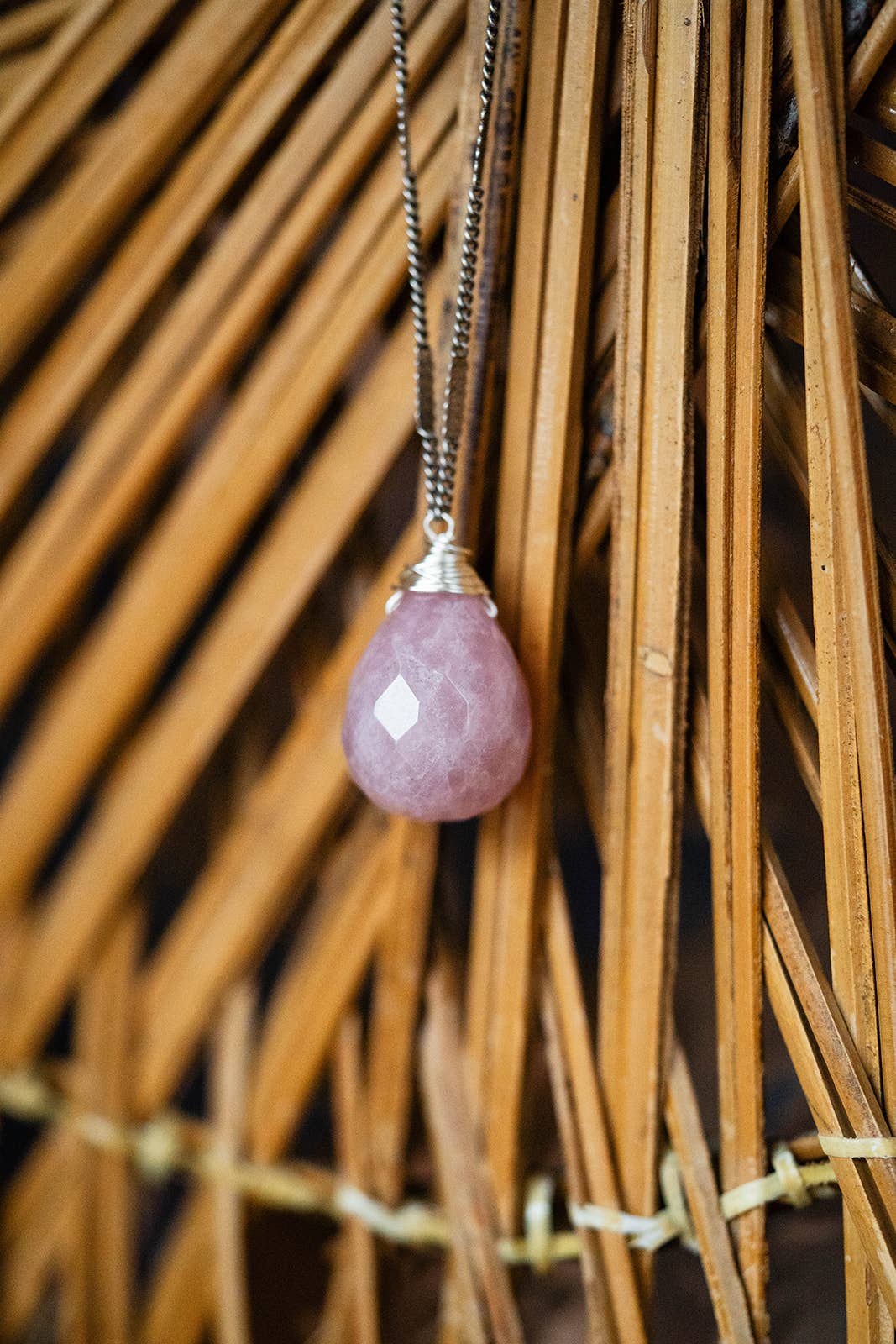 Zara Natural Stone Drop Necklace | Rose Quartz