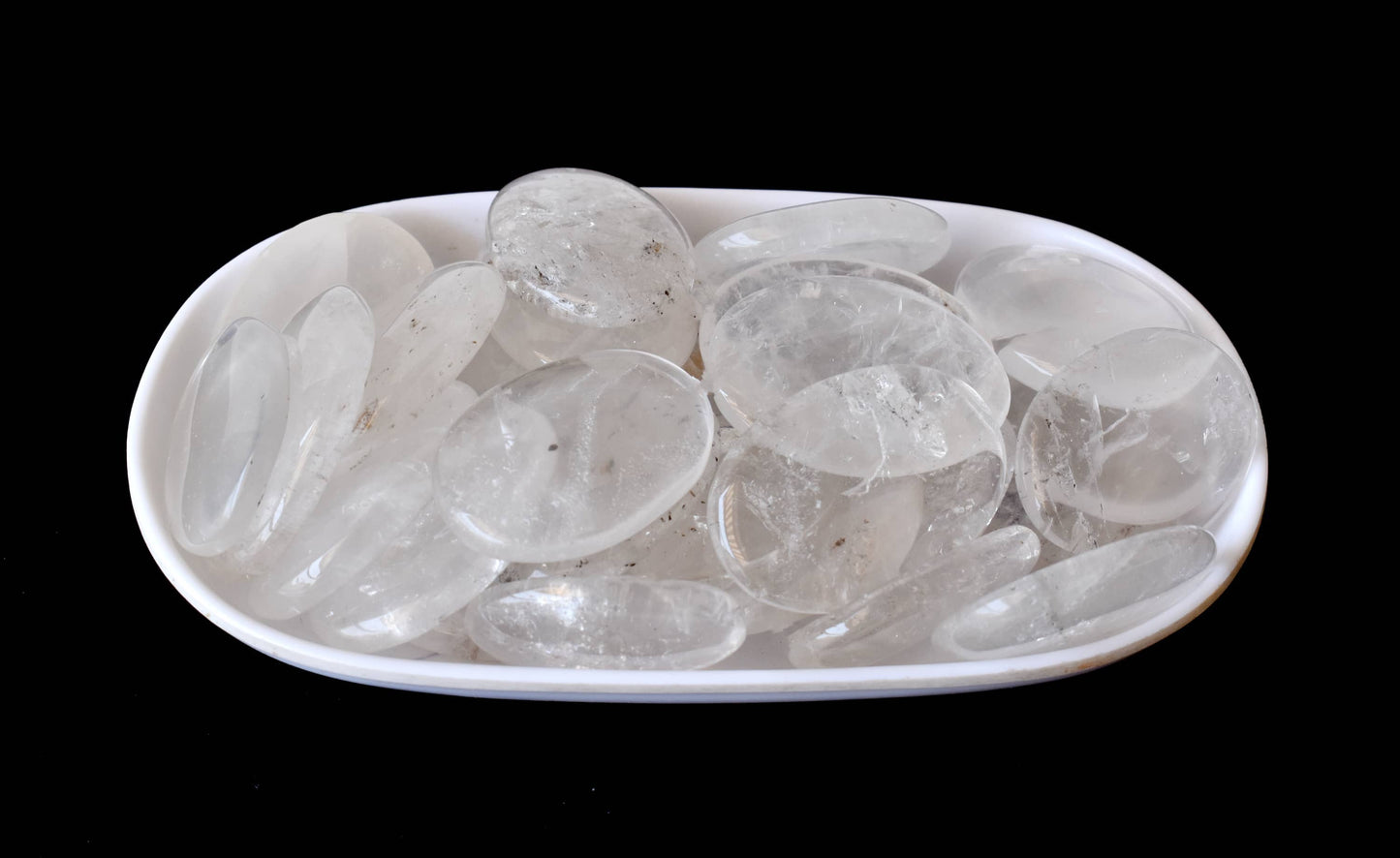 Lot of 20Pcs Clear Quartz Worry Stone(Thumb Indent Crystals)