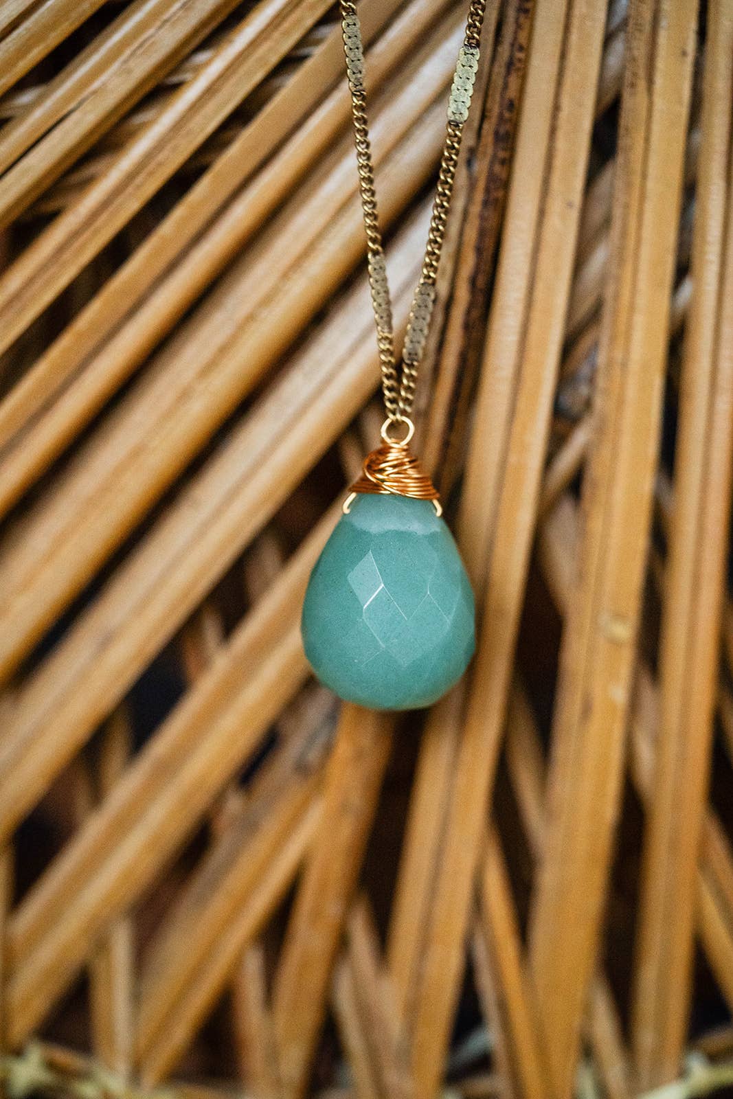 Zara Natural Stone Drop Necklace | Green Aventurine