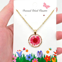 Dried Flowers Floral Irregular Round Pendant Necklace - PDF