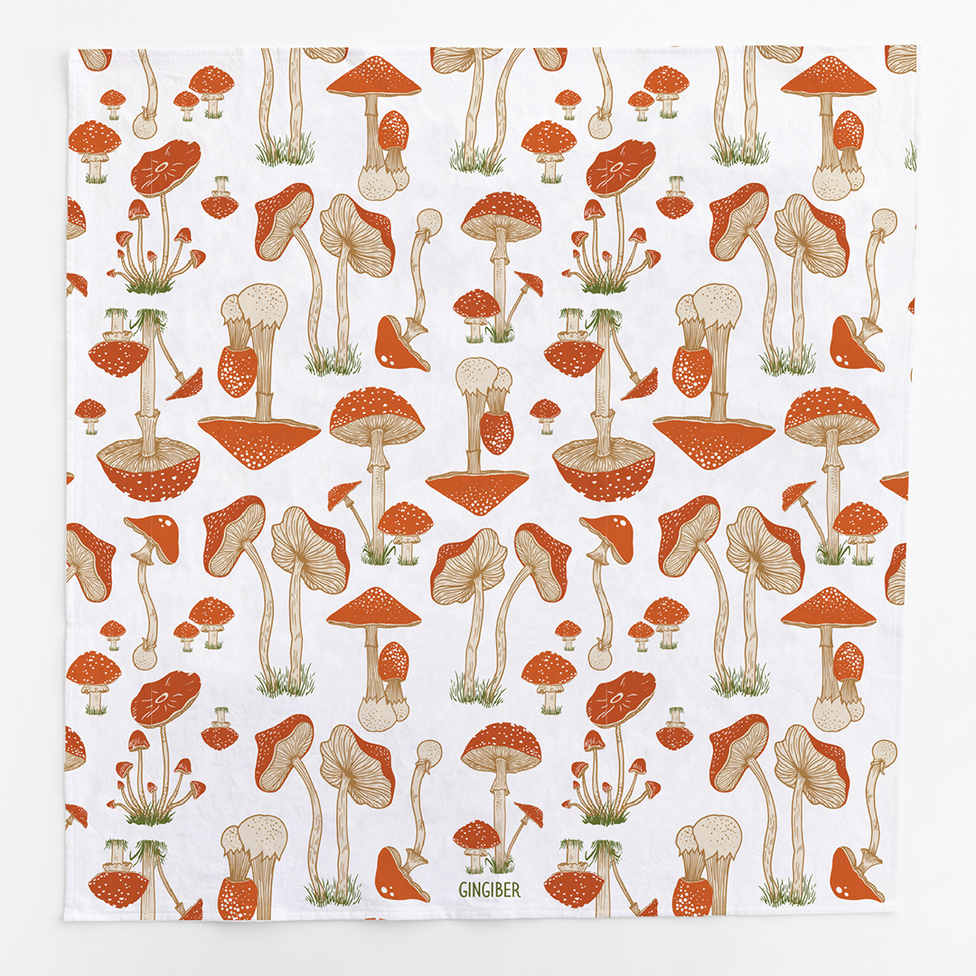 Enchanted Toadstools Tea Towel –Mushrooms, Fall