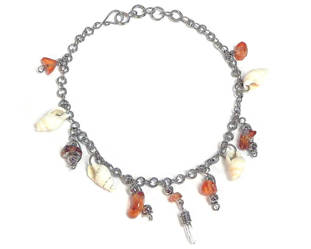 Natural Seashell Crystal Point Chip Stone Metal Anklet