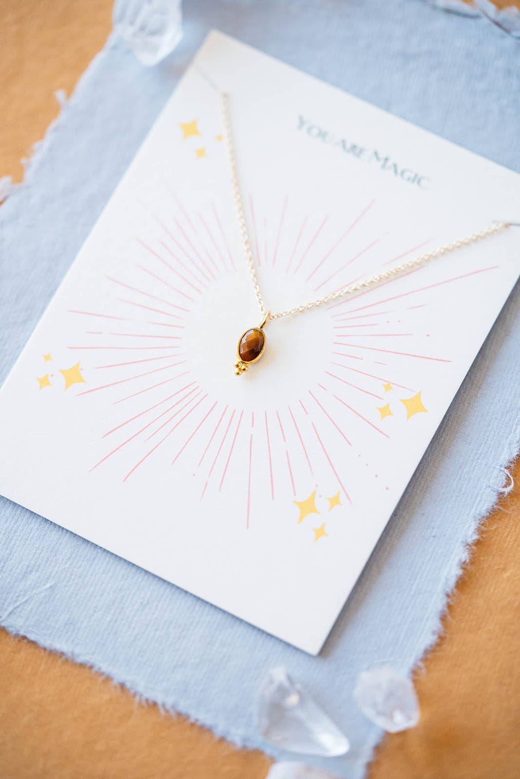 Tiny Gemstone Necklace on "YOU ARE" Card