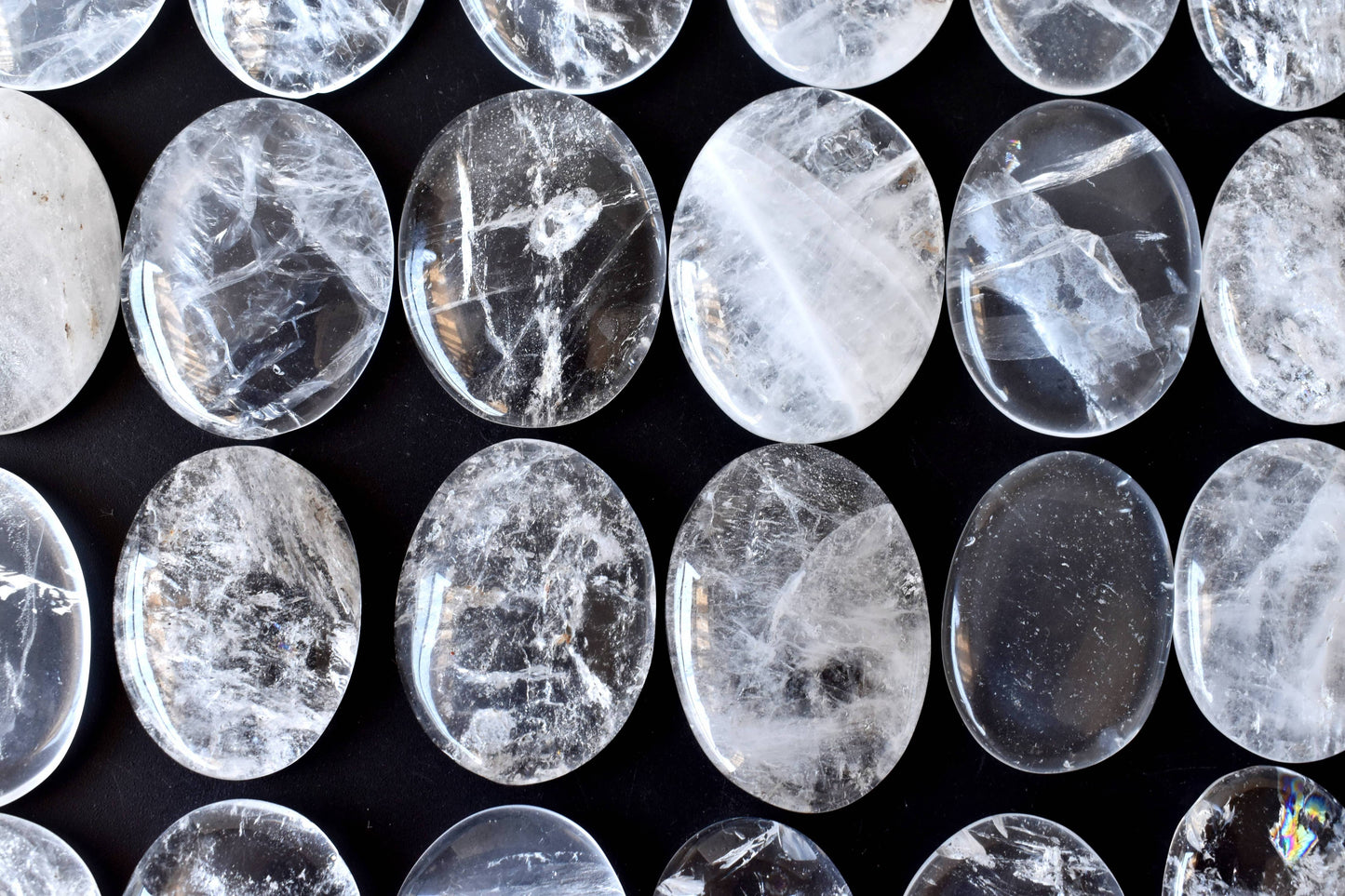 Lot of 20Pcs Clear Quartz Worry Stone(Thumb Indent Crystals)