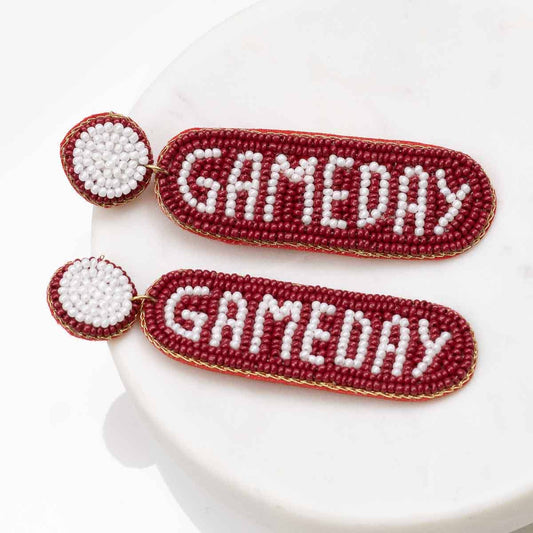 Gameday Beaded Earrings   Red/White   3"
