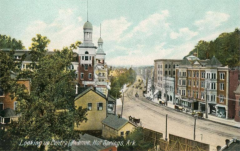 AR-130 Looking up Central Avenue Hot Springs, Arkansas - Vintage Image, Postcard