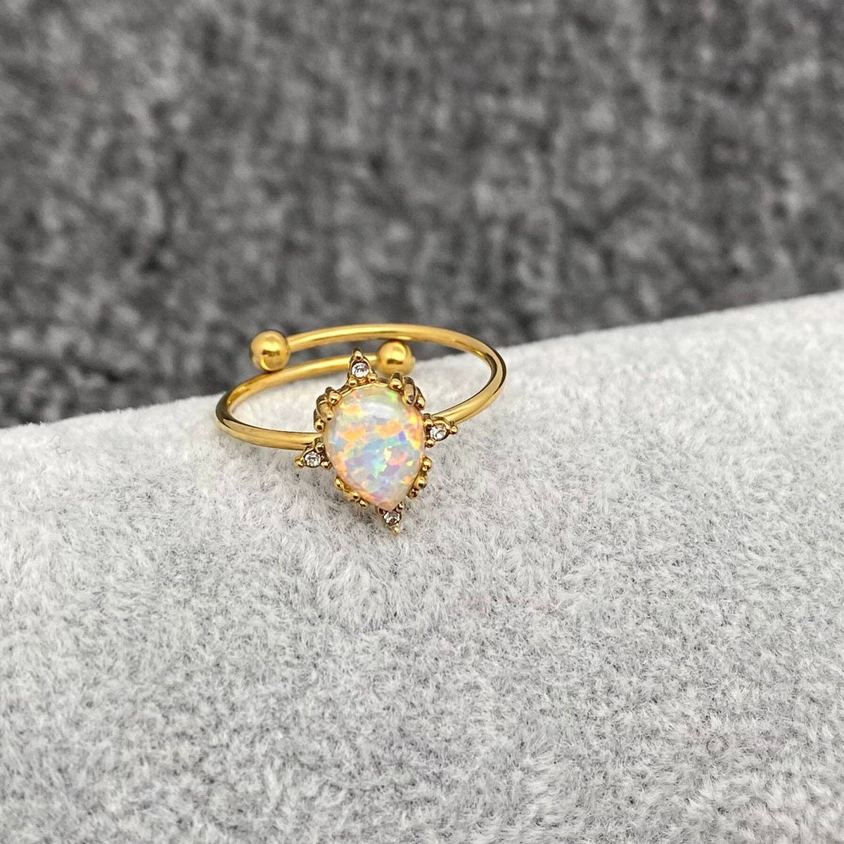 Lucky Opal 18K Gold Plated SS Adjustable Ring - FGS/CS