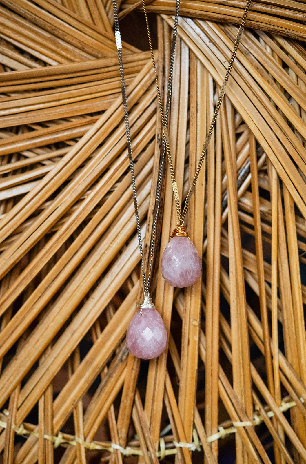 Zara Natural Stone Drop Necklace | Rose Quartz